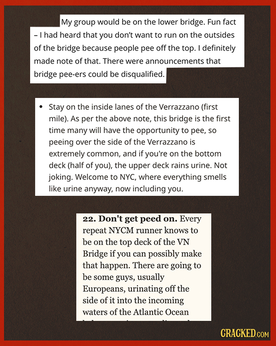 My group would be on the lower bridge. Fun fact had heard that you don't want to run on the outsides of the bridge because people pee off the top. I d