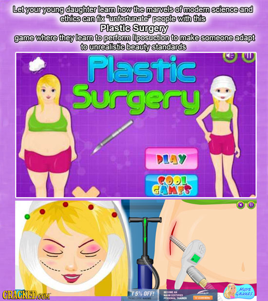 Let your young daughter learn how the marvels of modern science and ethics can fix unfortunate people with this Plastic Surgery game where they learn