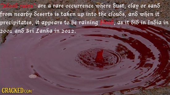 fea rais are a rare occurrence where Sust, clay or sand from nearby Seserts is taken up into the cfouss, and when it precipitates, it appears to be ra