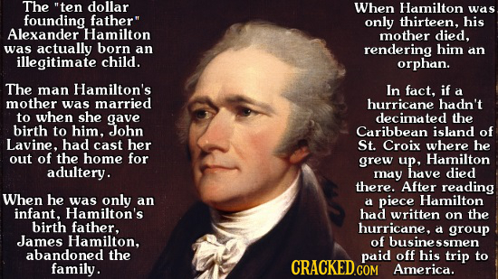 The ten dollar When Hamilton was founding father only thirteen, his Alexander Hamilton mother died, was actually born an rendering him an illegitima