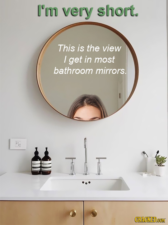 I'm very short. This is the view I get in most bathroom mirrors. T D T CRACKED COM