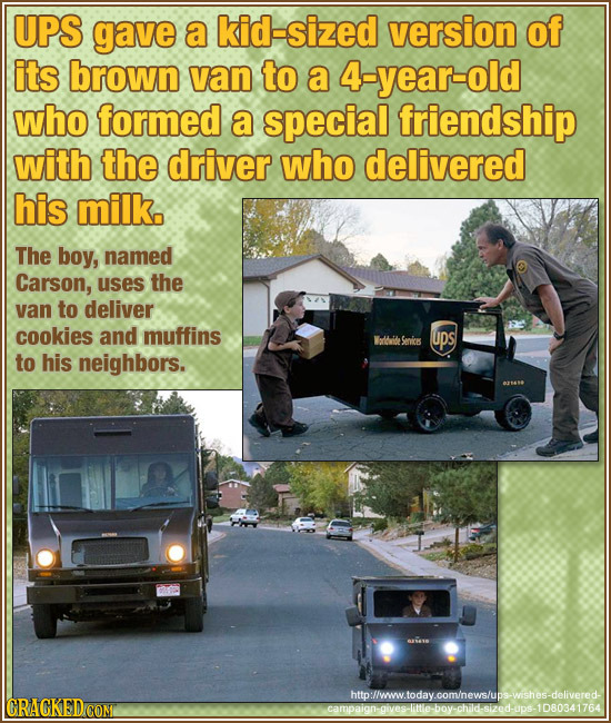 UPS gave a kid-sized version of its brown van to a 4-year-old who formed a special friendship with the driver who delivered his milk. The boy, named C