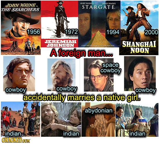 JOHN WAYNE . KURT RUSSELL LAMES SADER STARGATE. THE SEARCHERS 1956 1972 1994 2000 JRXAK SHANGHAL IDHNSON Aforeign man... NOON space cowboy cowboy cowb