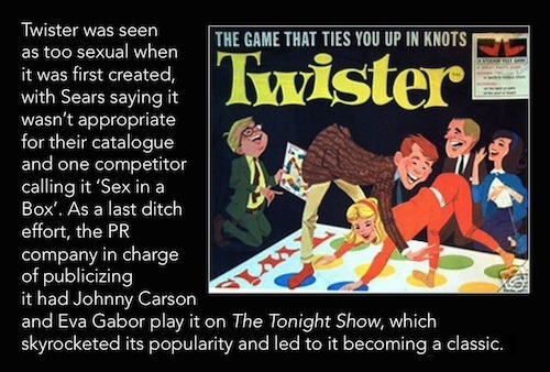 Twister was seen THE GAME THAT TIES YOU UP IN KNOTS as too sexual when created, fvister OA it was first with Sears saying it wasn't appropriate for th