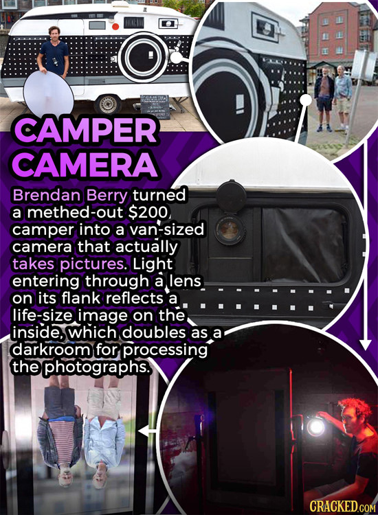 CAMPER CAMERA Brendan Berry turned a methed-out $200 camper into a van-sized camera that actually takes pictures. Light entering through a lens on its