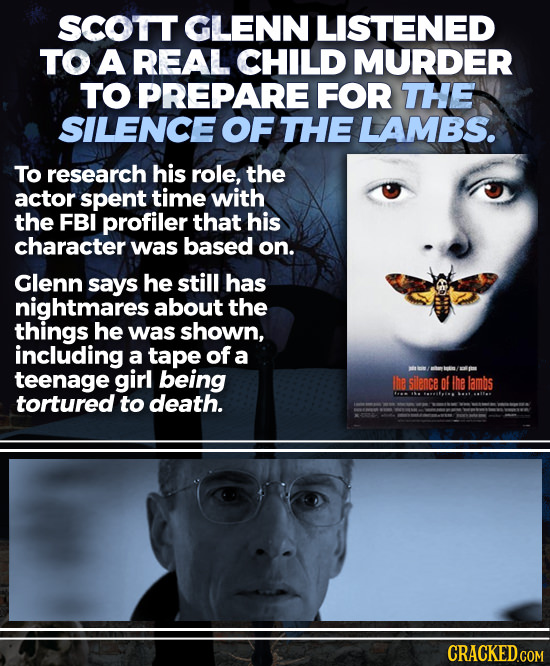 SCOTT GLENN LISTENED TO A REAL CHILD MURDER TO PREPARE FOR THE SILENCE OF THE LAMBS. To research his role, the actor spent time with the FBI profiler