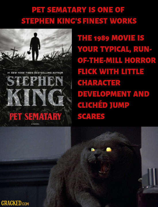 PET SEMATARY IS ONE OF STEPHEN KING'S FINEST WORKS THE 1989 MOVIE IS t YOUR TYPICAL, RUN- OF-THE-MILL HORROR FLICK WITH LITTLE 1 NEW YORK TIMES BESTSE
