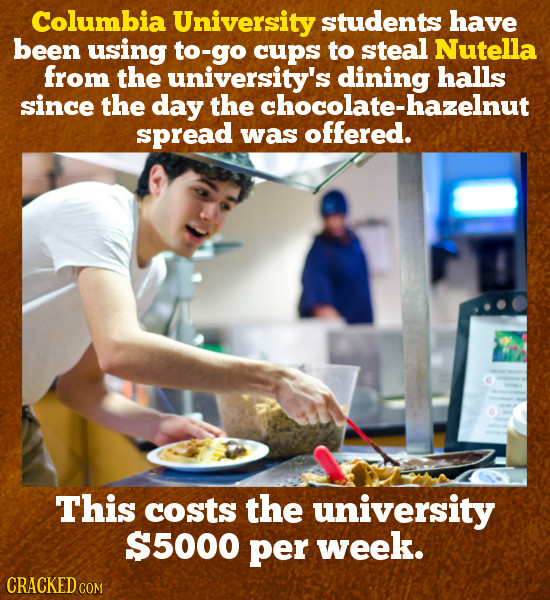 Columbia University students have been using to-go cups to steal Nutella from the university's dining halls since the day the chocolate-hazelnut sprea
