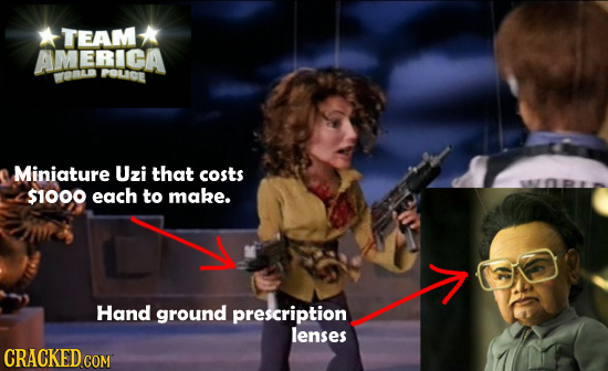 TEAM K AMERICA WORAD FOUCE Miniature Uzi that costs $1000 each to make. Hand ground prescription lenses CRACKED COM