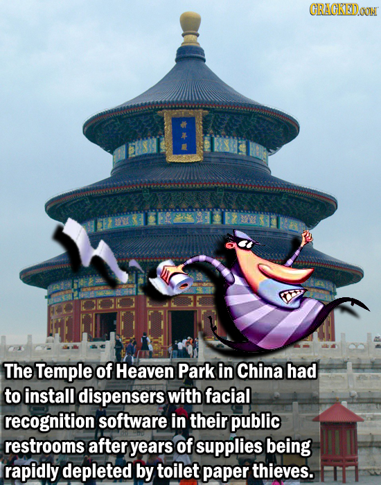 CRACKEDOON The Temple of Heaven Park in China had to install dispensers with facial recognition software in their public restrooms after years of supp