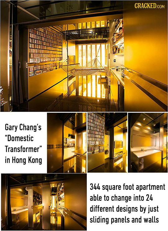 CRACKED COM Gary Chang's Domestic Transformer in Hong Kong 344 square foot apartment able to change into 24 different designs by just sliding panels