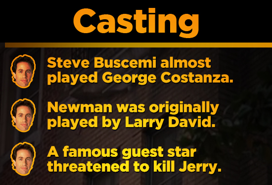 Casting Steve Buscemi almost played George Costanza. Newman was originally played by Larry David. A famous guest star threatened to kill Jerry.