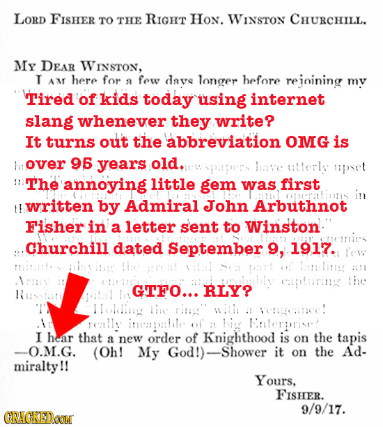 LORD FISHER TO THE RIGHT HON. WINSTON CHURCHILL. My DEAR WINsTON, T AM here for a few davs longer hefore rejoining my Tired of kids today using intern
