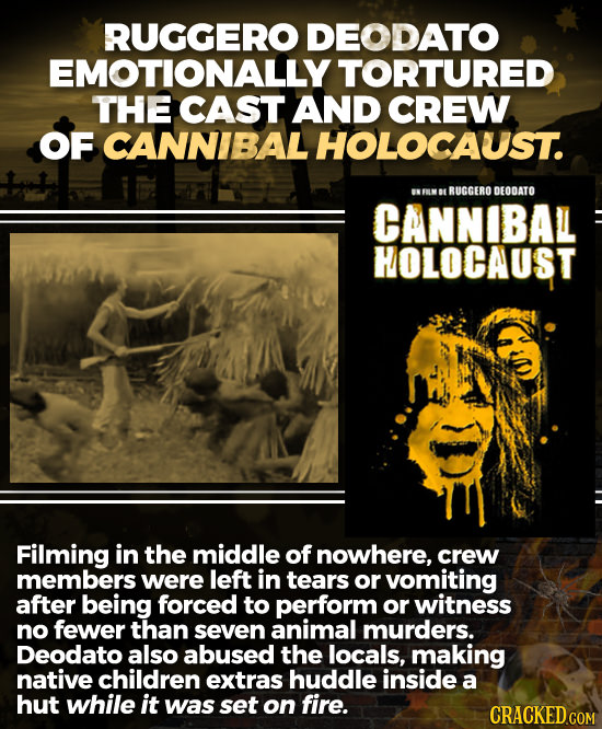 RUGGERO DEODATO EMOTIONALLY' TORTURED THE CAST AND CREW OF CANNIBAL HOLOCAUST. NFELMBL RUGGERO DEODATO CANNIBAL HOLOCAUST Filming in the middle of now
