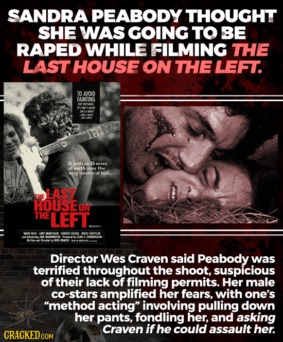 SANDRA PEABODY THOUGHT SHE WAS GOING TO BE RAPED WHILE FILMING THE LAST HOUSE ON THE LEFT. TO AVOID FAINTING EP it on 3 acres ofearth over the vErY ce