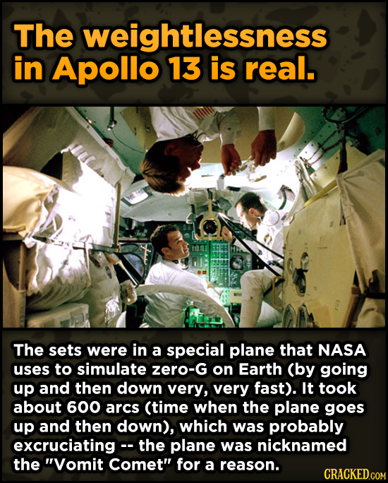 Surprising Ways Beloved Movies Accomplished Their Effects - The weightlessness in Apollo 13 is real.