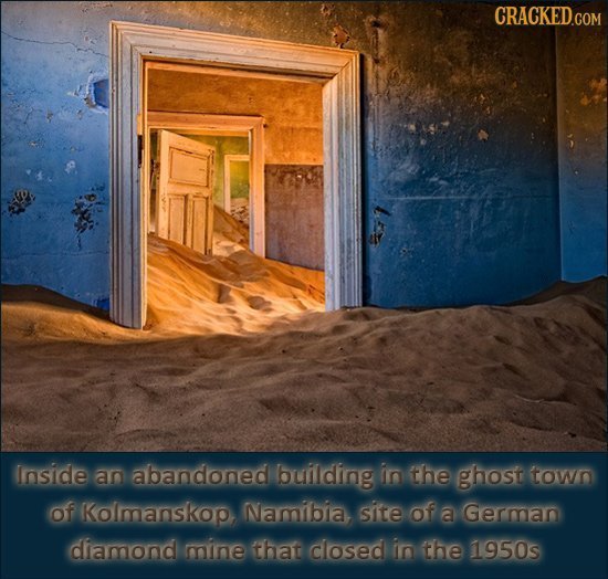 CRACKEDGOM Inside an abandoned building in the ghost town of Kolmanskop Namibia site of a German diamond mine that closed in the 1950s