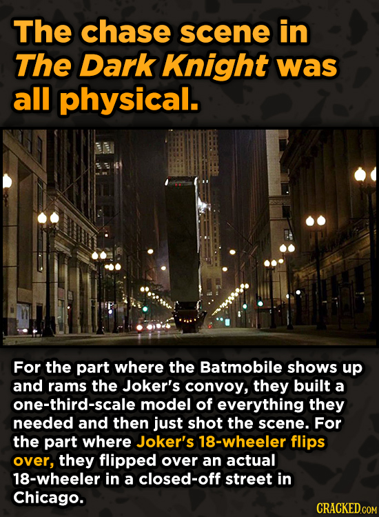 Surprising Ways Beloved Movies Accomplished Their Effects - The chase scene in The Dark Knight was all physical.