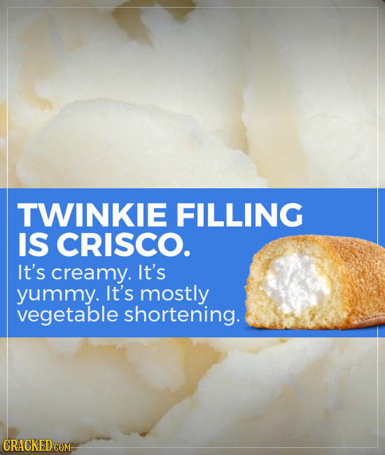 TWINKIE FILLING IS CRISCO. It's creamy. It's yummy. It's mostly vegetable shortening.