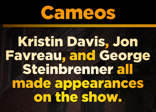 Cameos Kristin Davis, Jon Favreau, and George Steinbrenner all made appearances on the show.