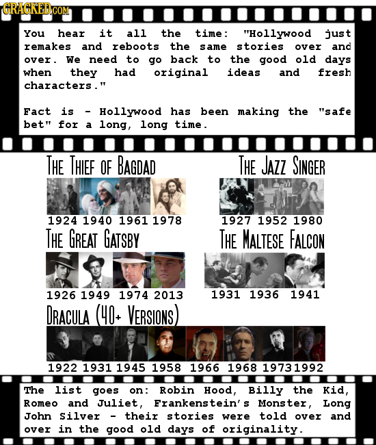 GRACKEDCON You hear it all the time: Hollywood just remakes and reboots the same stories over and over. We need to go back to the good OlD days when