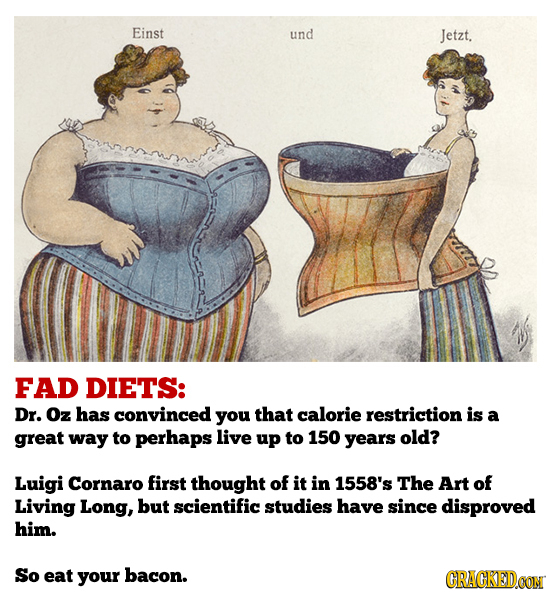 Einst und Jetzt, FAD DIETS: Dr. Oz has convinced you that calorie restriction is a great way to perhaps live up to 150 years old? Luigi Cornaro first