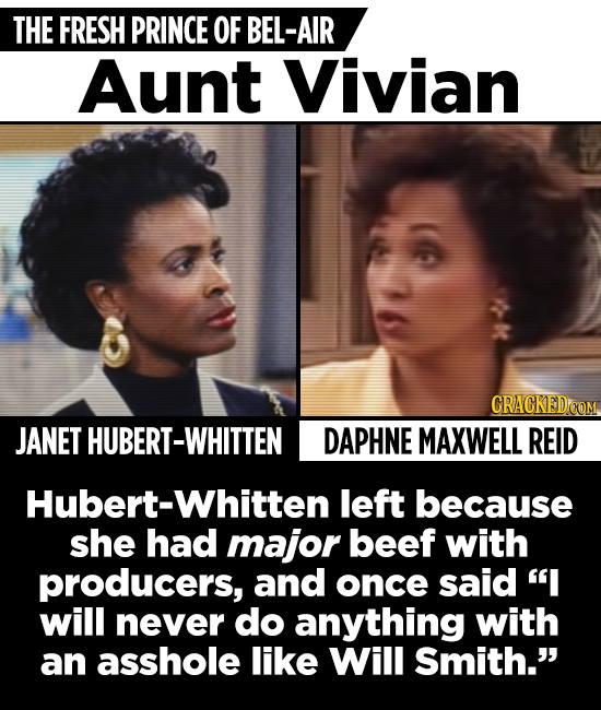 THE FRESH PRINCE OF BEL-AIR Aunt Vivian CRACKEDO JANET HUBERT-WHITTEN DAPHNE MAXWELL REID Hubert-Whitten left because she had major beef with producer