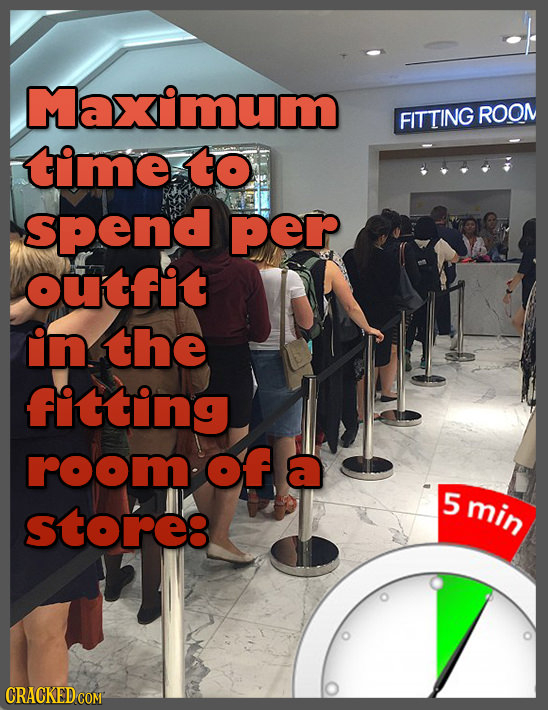 Maximum FITTING ROOM time to Spend per outfit in the fitting room Of 5 min Store: 