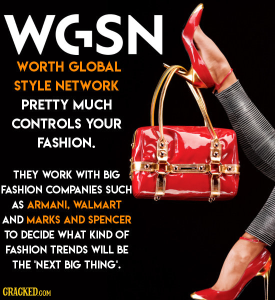 WCSN WORTH GLOBAL STYLE NETWORK PRETTY MUCH CONTROLS YOUR FASHION. THEY WORK WITH BIG FASHION COMPANIES SUCH AS ARMANI, WALMART AND MARKS AND SPENCER