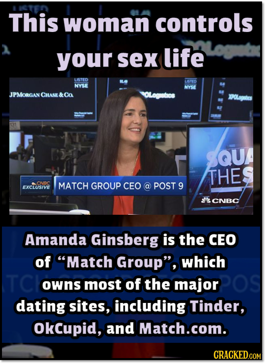 This woman controls your sex life LISTED LTED NYSE NYSE JPMORGAN CHASE & Ca POlagites QU THES CNBC MATCH GROUP CEO @ POST 9 EXCLUSIVE CNBC Amanda Gins