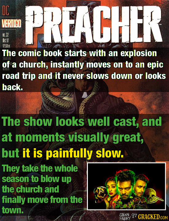 DC PREACHER VERTIGO NL.32 DEE 97 S2. 5K The comic book starts with an explosion of a church, instantly moves on to an epic road trip and it never slow