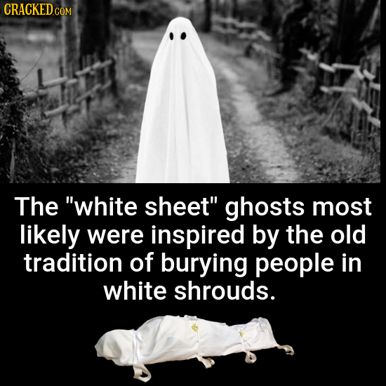 The white sheet ghosts most likely were inspired by the old tradition of burying people in white shrouds.