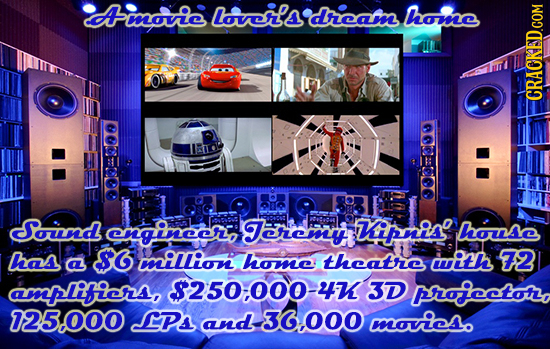 Ainvie lochls dream home CRACKED.COM on Soind ngincer, Jeremy OVu ipie house has a $6 mAllion home theatre cuith 72 @mplificro 8250:000-47 3D BroJecto