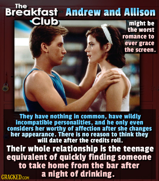 The Breakfast Andrew and Allison Club might be the worst romance to ever grace the screen. They have nothing in common, have wildly incompatible perso