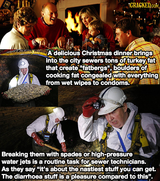 CRACKEDGO A delicious Christmas dinner brings into the city sewers tons of turkey fat that create fatbergs, boulders of cooking fat congealed with e