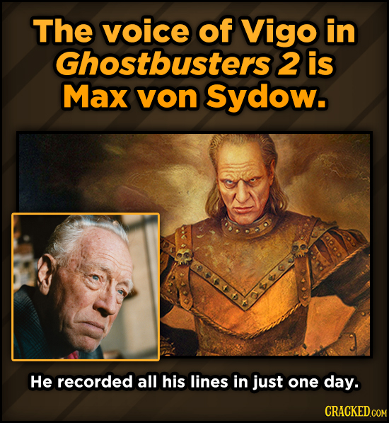 Famous People’s Voices (Secretly) In Your Favorite Movies - The voice of Vigo in Ghostbusters 2 is Max von Sydow.