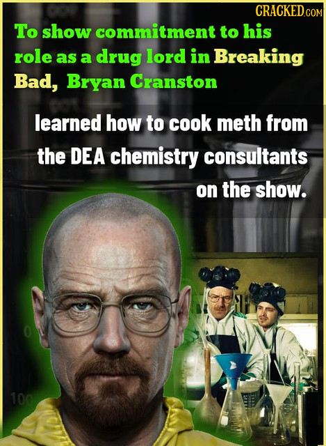 To show commitment to his role as lord in a drug Breaking Bad, Bryan Cranston learned how to cook meth from the DEA chemistry consultants on the show.