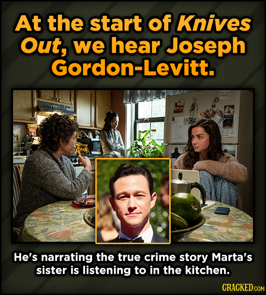 Famous People’s Voices (Secretly) In Your Favorite Movies - At the start of Knives Out, we hear Joseph Gordon-Levitt.