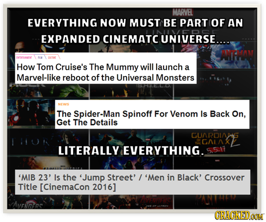 MARVEL EVERYTHING NOW MUST BE PART OF AN EXPANDED CINEMATCUNIVERSE..... ANTMAN EEEERASEET tu catuat How Tom Cruise's The Mummy will launch a Marvel-li