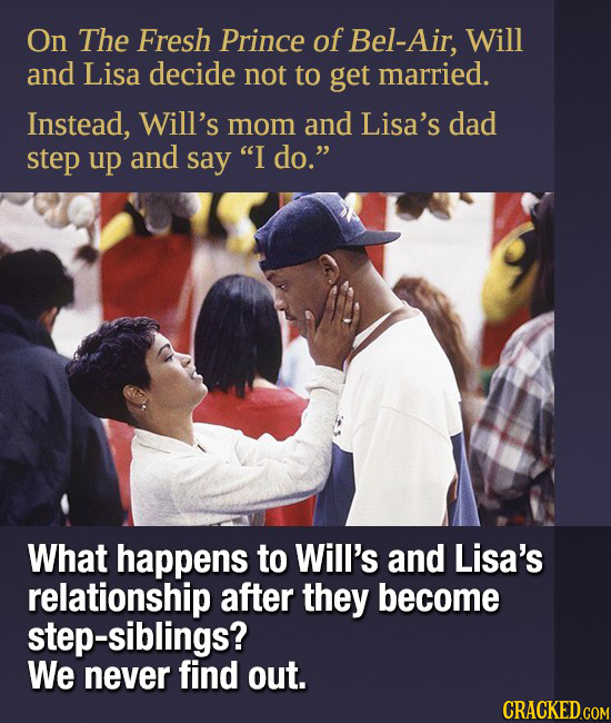 On The Fresh Prince of Bel-Air, Will and Lisa decide not to get married. Instead, Will's mom and Lisa's dad step up and say I do. What happens to Wi