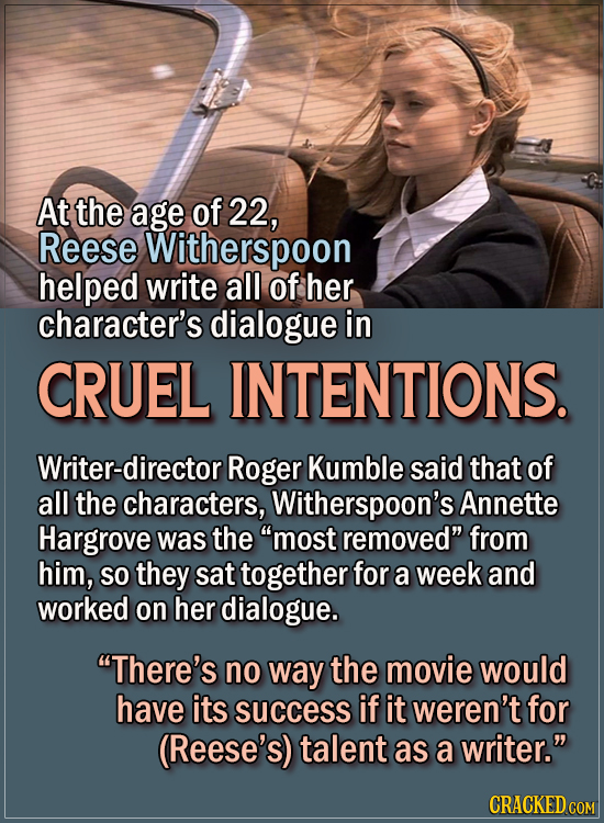 15 Actors Behind Important Details In Movies And Shows - At the age of 22, Reese Witherspoon helped write all of her character’s dialogue in Cruel Int