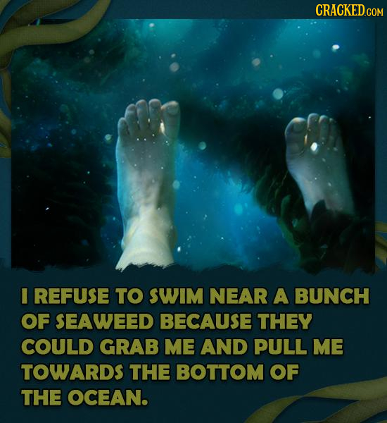 CRACKED.COM I REFUSE TO SWIM NEAR A BUNCH OF SEAWEED BECAUSE THEY COULD GRAB ME AND PULL ME TOWARDS THE BOTTOM OF THE OCEAN.