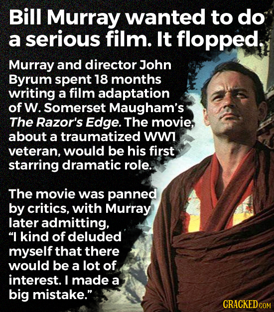Bill Murray wanted to do a serious film. It flopped, Murray and director John Byrum spent 18 months writing a film adaptation of W. Somerset Maugham's