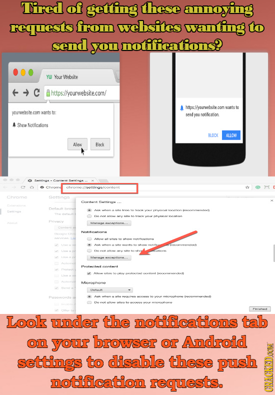 Tired of getting these annoying requests from websites wanting to send you notifications? YW Your Website C Ahttps://yourwebsite.com/ A httos: lyourwe