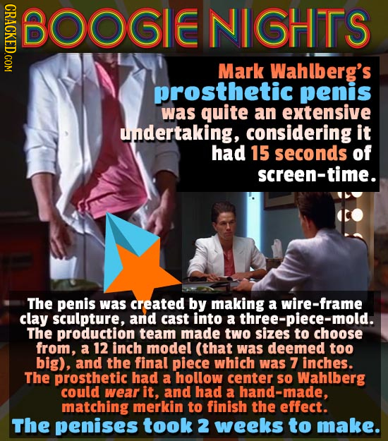 RIENIGHTS Mark Wahlberg's prosthetic penis was quite an extensive undertaking, considering it had 15 seconds of screen-time The penis was created by m