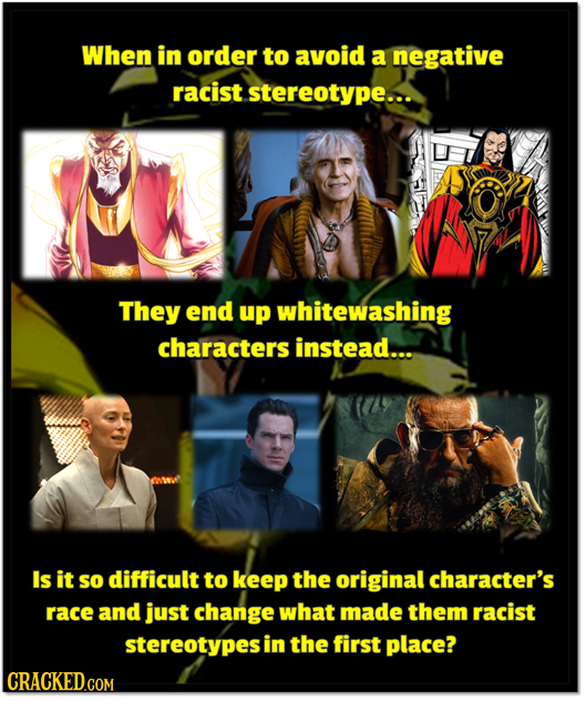 When in order to avoid a negative racist stereotype... They end up whitewashing characters instead... Is it so difficult tto keep the original charact