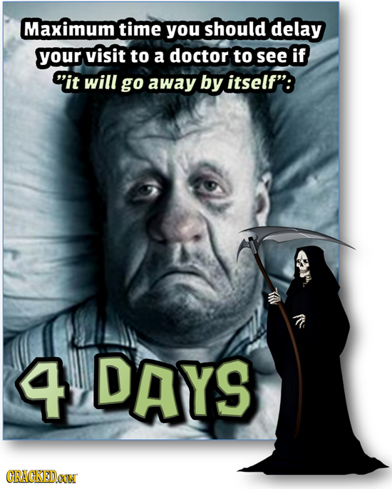 Maximum time you should delay your visit to a doctor to see if it will go away by itself': 4 DAYS CRACKEDCON 