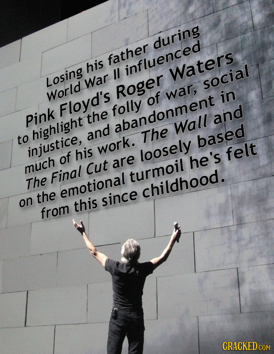 during father his influenced Waters Losing War social Roger World of war, in Floyd's folly pink the and abandonment Wall highlight and to The based in
