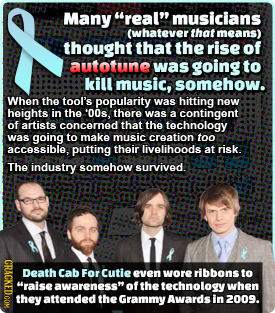Many real musicians (whatever that means) thought that the rise of autotune was going to kill music, somehow. When the tool's popularity was hitting