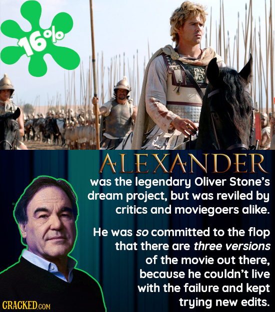16%0 ALEXANDER was the legendary Oliver Stone's dream project, but was reviled by critics and moviegoers alike. He was so committed to the flop that t